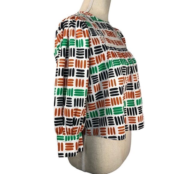 The Odell’s Kylie Blouse Anthropologie Crop Green Motiff Size XS NWOT - Picture 8 of 13